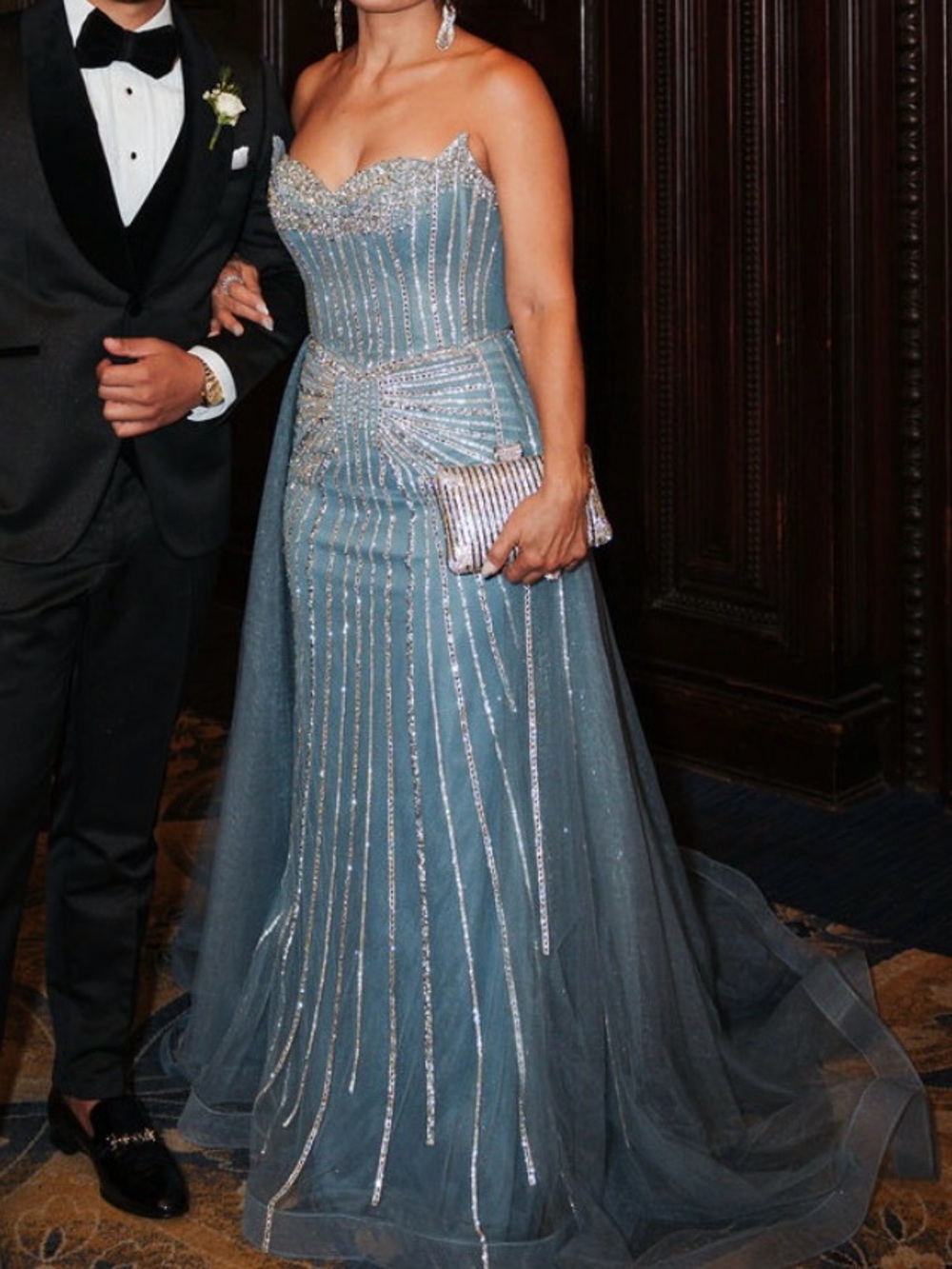 Elegant Blue and Silver Beaded Wedding Dress - Picture 2 of 2
